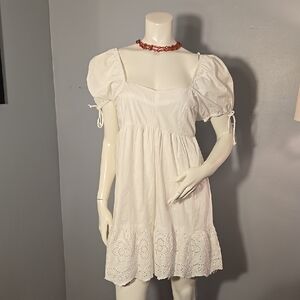 Sim & Sam NWT White Eyelet Lined Puff Sleeve Smocked Back Mini Dress Size XL
